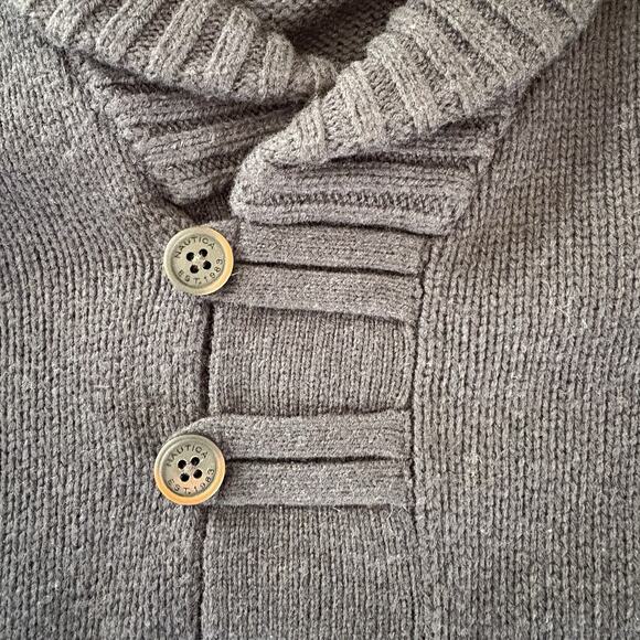 Nautica Sweater Men's Large Navy Blue Pullover Shawl Neck 2 Button White Stripes - Picture 7 of 10